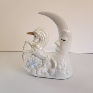 Vintage Unicorn Moon Irridescent Celestial Ceramic Figurine Home Decor Unicorn
